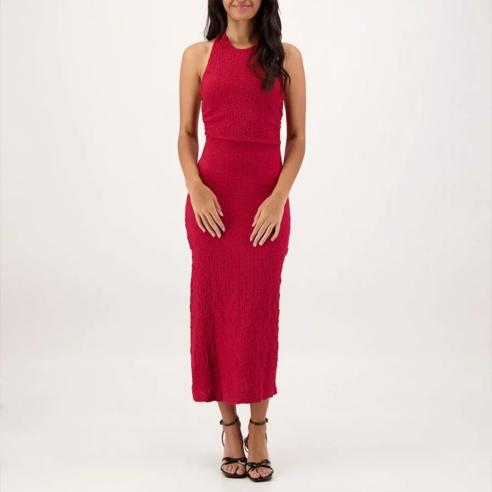 NWT LE LIS Crinkle Texture Halter Dress SZ MED - Picture 1 of 3